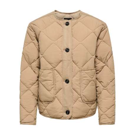Blouson beige uni avec une coupe droite et une fermeture boutonnée