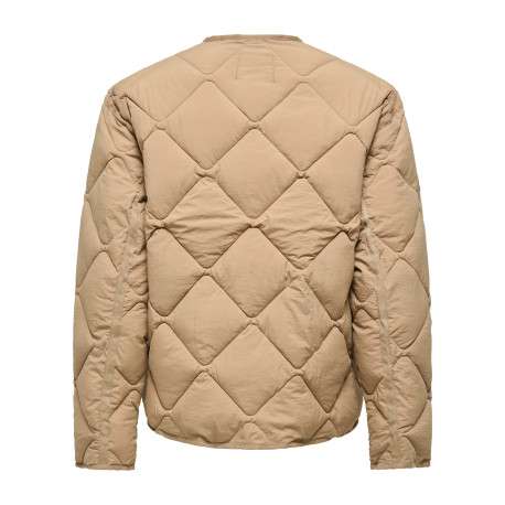 Blouson beige uni avec une coupe droite et une fermeture boutonnée - Image 2