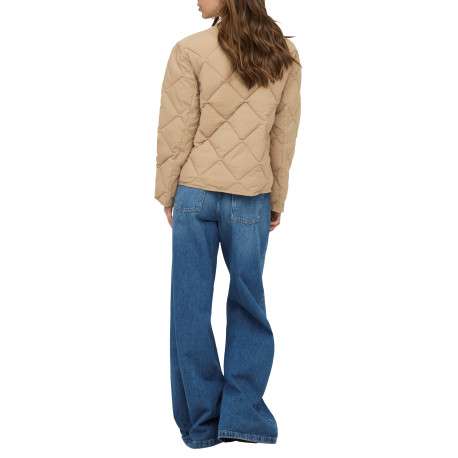 Blouson beige uni avec une coupe droite et une fermeture boutonnée - Image 4