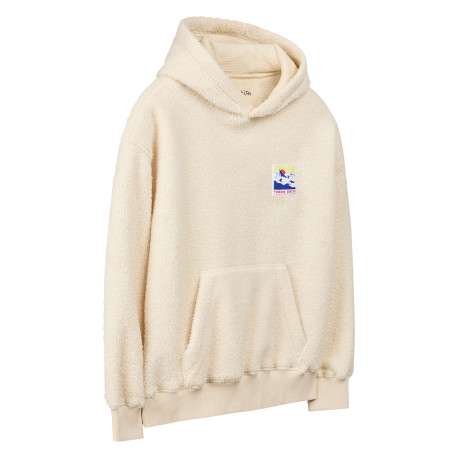Sweat écru uni matière sherpa avec une coupe droite et un col à capuche - Image 3