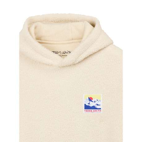 Sweat écru uni matière sherpa avec une coupe droite et un col à capuche - Image 4