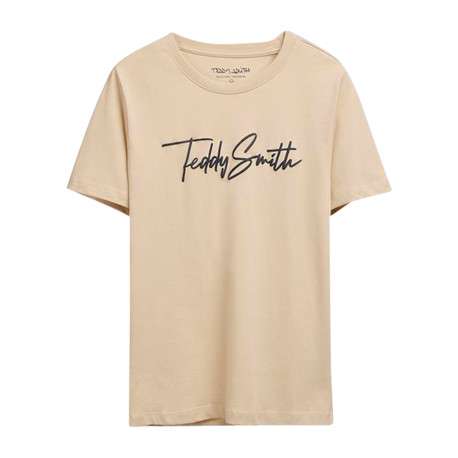 T-shirt beige uni avec une coupe droite et des manches courtes