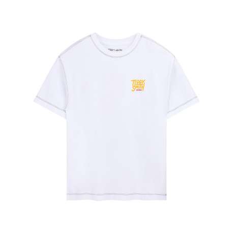 T-shirt blanc à imprimé avec une coupe droite et un col rond