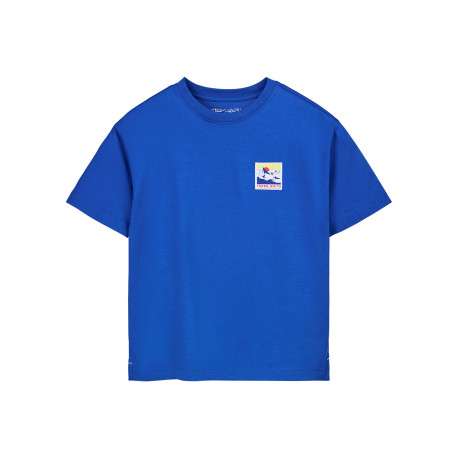 T-shirt bleu à imprimé avec une coupe droite et un col rond