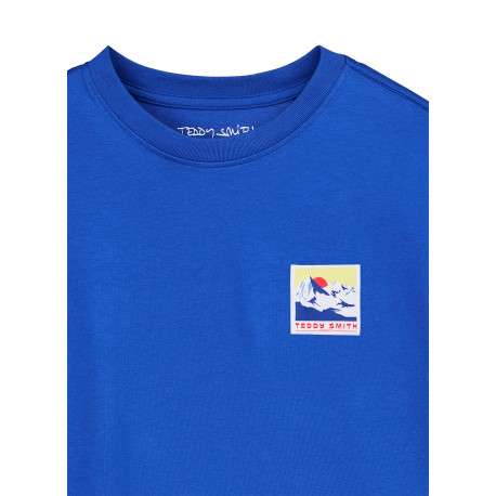 T-shirt bleu à imprimé avec une coupe droite et un col rond - Image 4