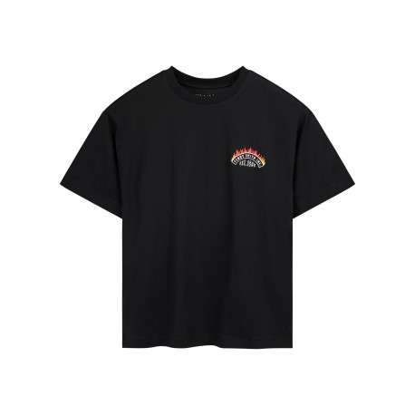T-shirt noir à imprimé avec une coupe droite et un col rond
