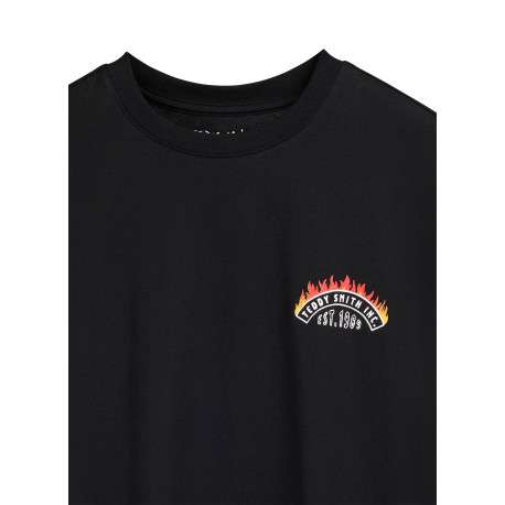T-shirt noir à imprimé avec une coupe droite et un col rond - Image 4