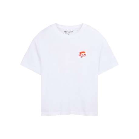 T-shirt blanc à imprimé avec une coupe droite et un col rond