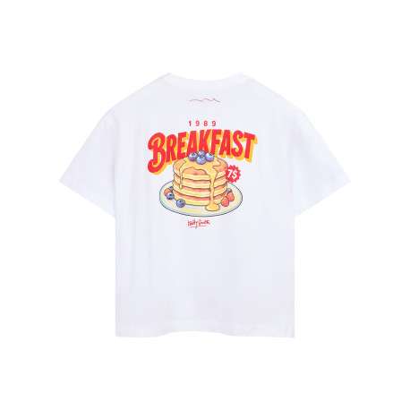 T-shirt blanc à imprimé avec une coupe droite et un col rond - Image 2