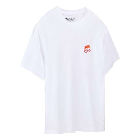 T-shirt blanc à imprimé avec une coupe droite et un col rond - Image 3