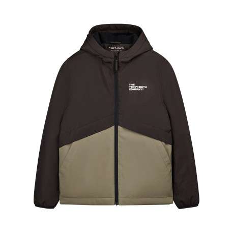 Blouson kaki uni avec une coupe droite et un col à capuche
