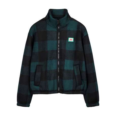 Blouson sapin à carreaux avec une coupe droite et un col montant