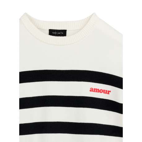 Pull écru à rayures avec une coupe droite et des manches longues - Image 4