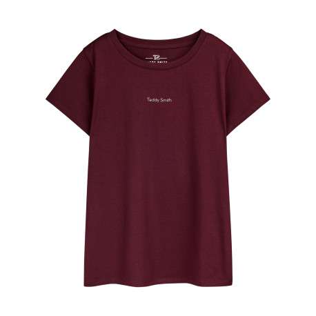 T-shirt bordeaux uni avec une coupe droite et des manches courtes