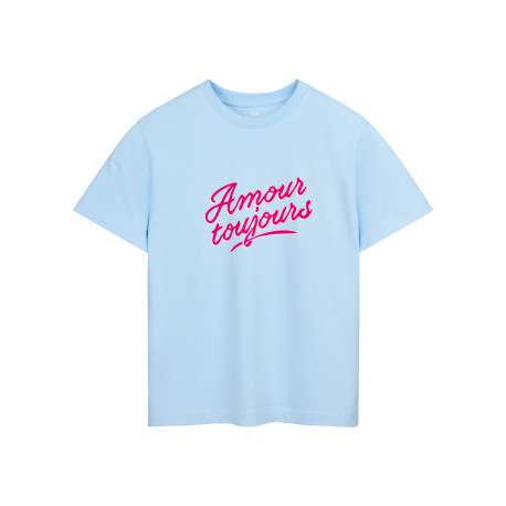 T-shirt ciel à imprimé avec une coupe droite et un col rond