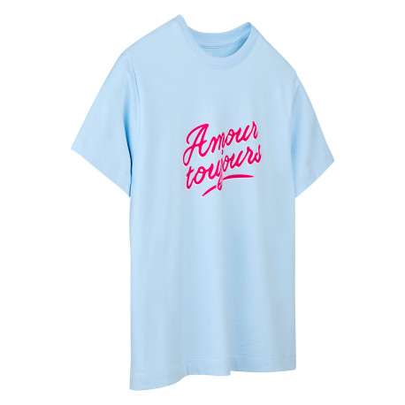 T-shirt ciel à imprimé avec une coupe droite et un col rond - Image 3