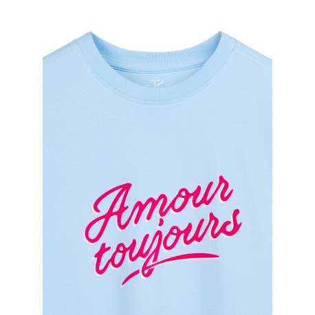 T-shirt ciel à imprimé avec une coupe droite et un col rond - Image 4