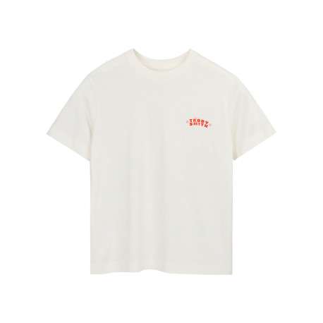 T-shirt écru à imprimé avec une coupe droite et un col rond