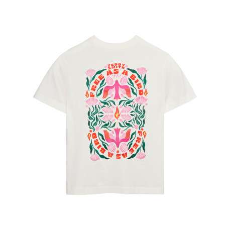 T-shirt écru à imprimé avec une coupe droite et un col rond - Image 2