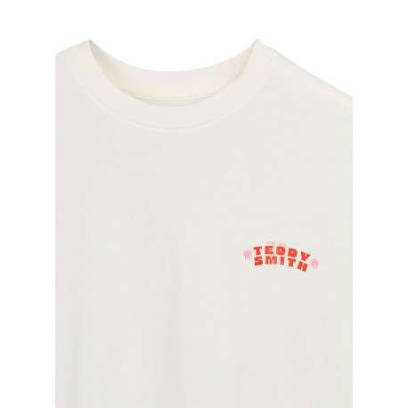 T-shirt écru à imprimé avec une coupe droite et un col rond - Image 4