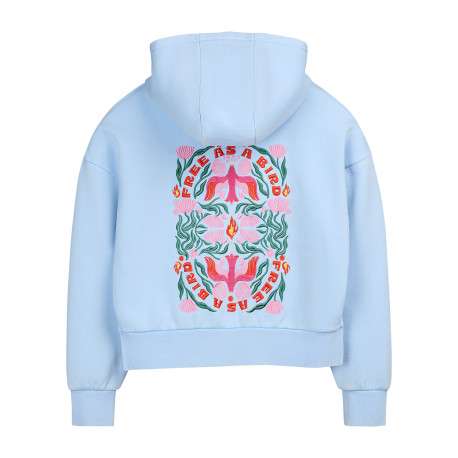 Sweat ciel brodé de motifs floraux avec une coupe droite et une capuche - Image 2