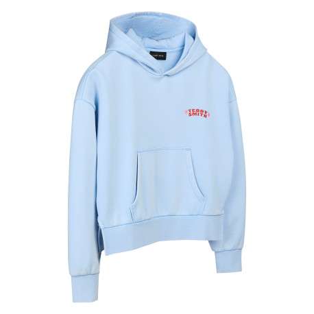 Sweat ciel brodé de motifs floraux avec une coupe droite et une capuche - Image 3
