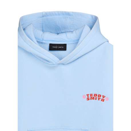 Sweat ciel brodé de motifs floraux avec une coupe droite et une capuche - Image 4