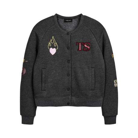 Sweat zippé anthracite à motifs avec une coupe droite et un col rond