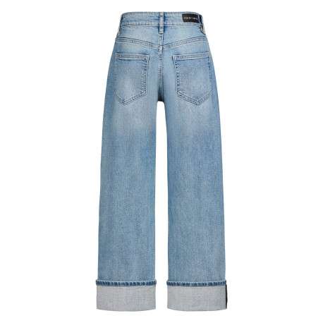 Jean bleu avec une coupe wide leg muni d'un zip et d'un bouton - Image 2