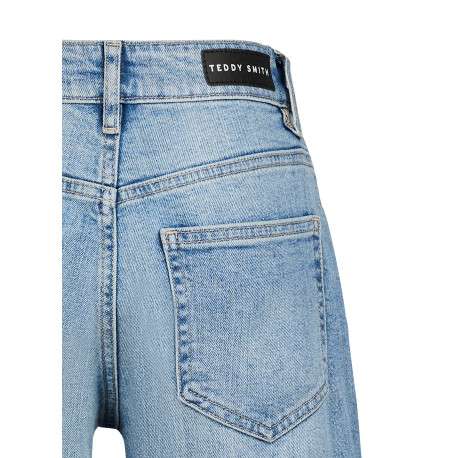 Jean bleu avec une coupe wide leg muni d'un zip et d'un bouton - Image 4