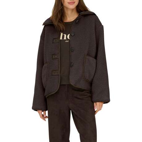 Blouson chocolat uni avec une coupe droite et un col à revers - Image 3