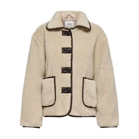 Blouson beige uni avec une coupe droite et un col à revers avec boutons