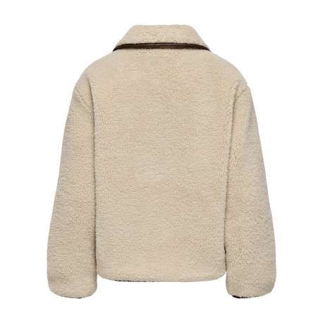 Blouson beige uni avec une coupe droite et un col à revers avec boutons - Image 2