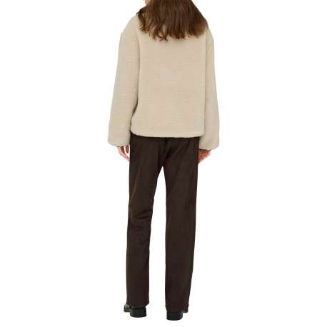 Blouson beige uni avec une coupe droite et un col à revers avec boutons - Image 4