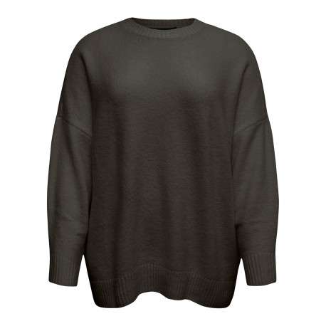 Pull marron à coupe ample pourvu d'un col rond et de manches longues