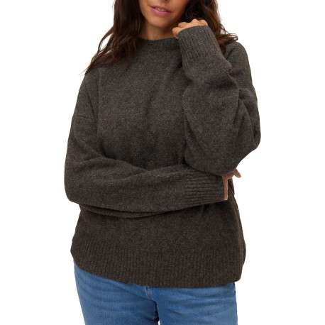 Pull marron à coupe ample pourvu d'un col rond et de manches longues - Image 2