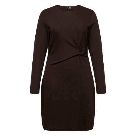 Robe courte marron à coupe ajustée pourvue d'un col rond et de manches longues