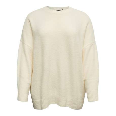 Pull écru à coupe ample pourvu d'un col rond et de manches longues