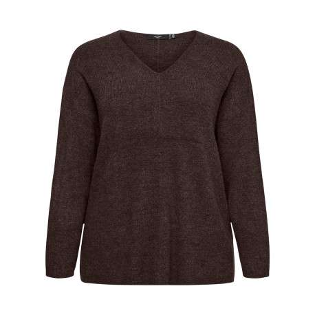 Pull marron à coupe droite pourvu d'un col v et de manches longues