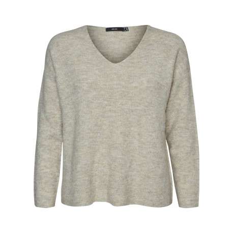 Pull écru à coupe droite pourvu d'un col v et de manches longues