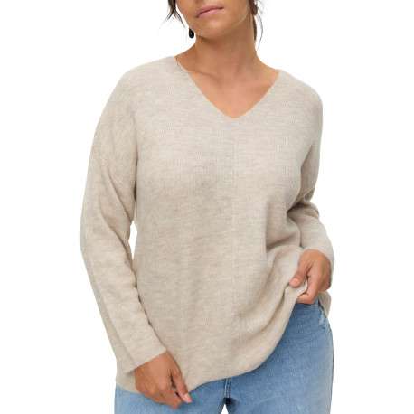 Pull écru à coupe droite pourvu d'un col v et de manches longues - Image 2