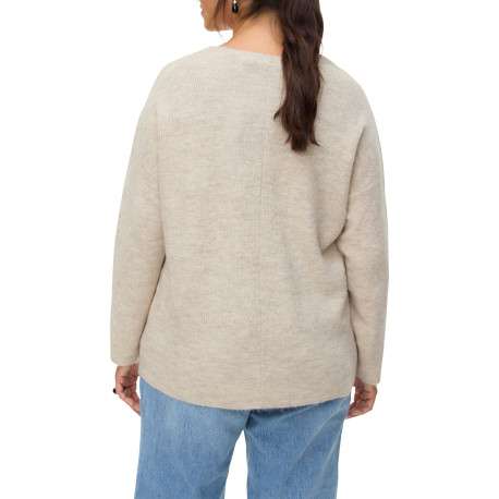 Pull écru à coupe droite pourvu d'un col v et de manches longues - Image 3