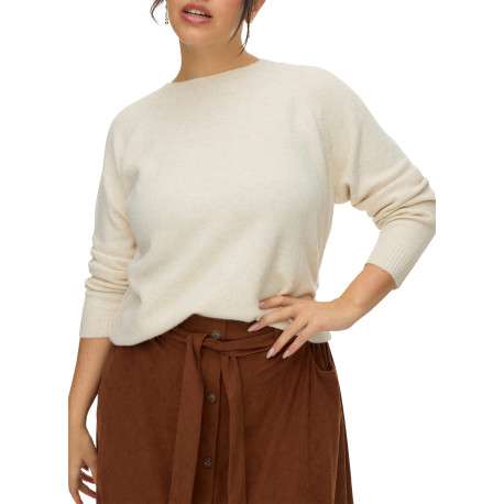 Pull écru à coupe droite pourvu d'un col rond et de manches longues - Image 2