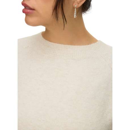 Pull écru à coupe droite pourvu d'un col rond et de manches longues - Image 4