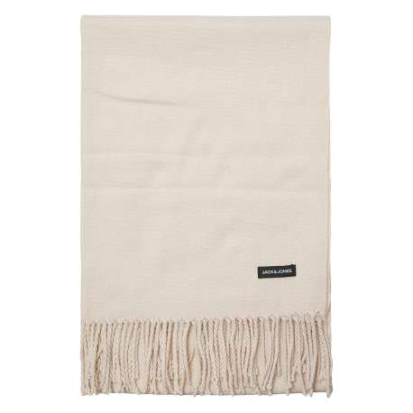 Écharpe écrue unie avec une étiquette de la marque Jack & Jones cousue - Image 3
