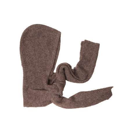 Cagoule écharpe marron chiné enveloppante en maille duveteuse