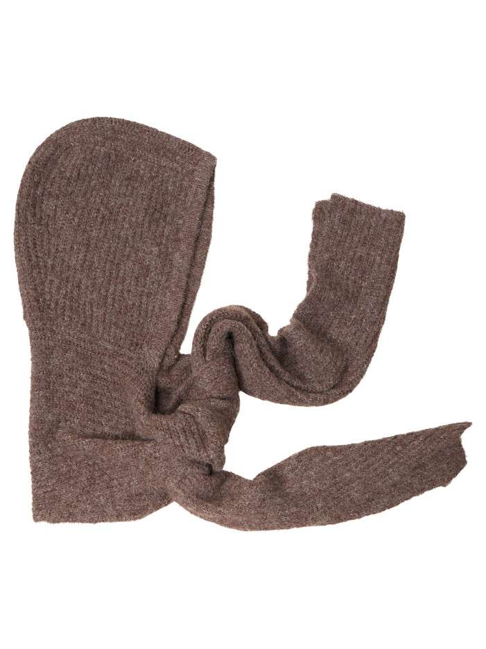 Cagoule écharpe marron chiné enveloppante en maille duveteuse