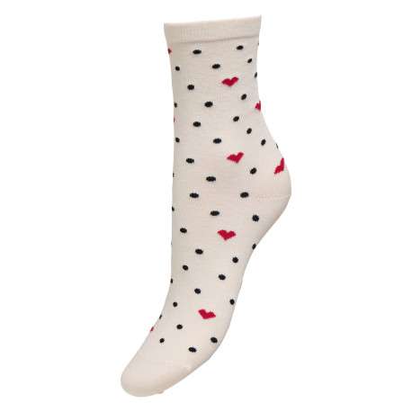 Chaussettes hautes en coton mélangé écru avec des pois et des cœurs