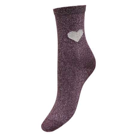 Chaussettes hautes bordeaux unies avec un imprimé cœur à la cheville