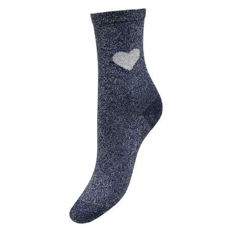 Chaussettes hautes marine unies avec un imprimé cœur à la cheville